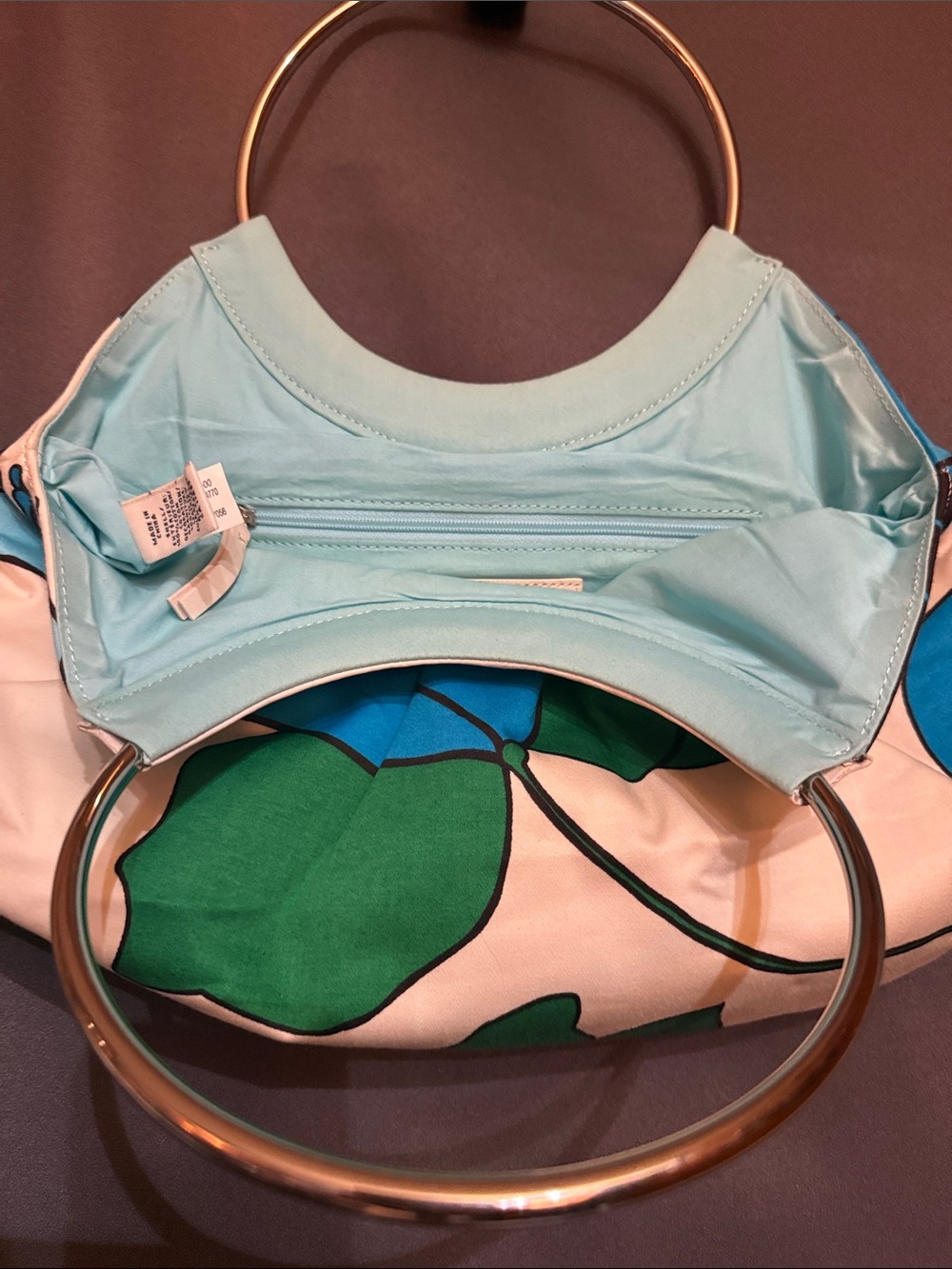 Banana Republic Y2K vintage Floral Ring-Handle Clutch in Blue, Green & White - Picture 6 of 12